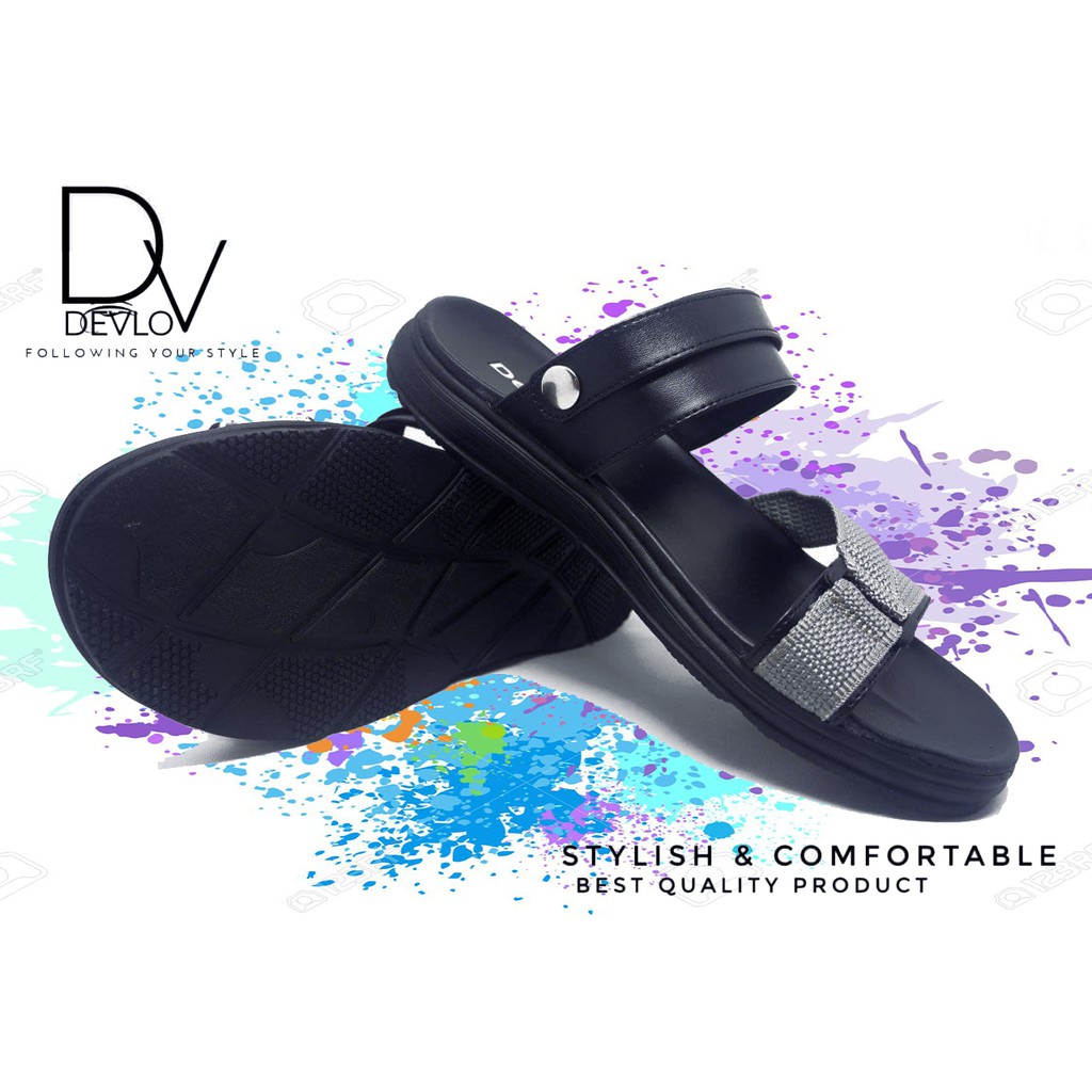 Sendal Pria Slide Urban Bahan Kulit Santai Nyaman Jalan NgemalL HangOut Kekinian (Devlo Webing)-Strip Abu