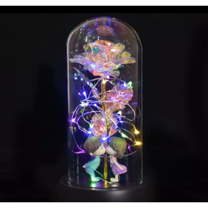 Bunga crystal galaxy tabung kaca model beauty and the beast impor dengan lampu