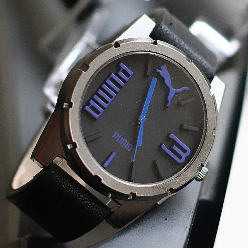jam tangan pria puma kulit murah / jtr 1181 hitam biru
