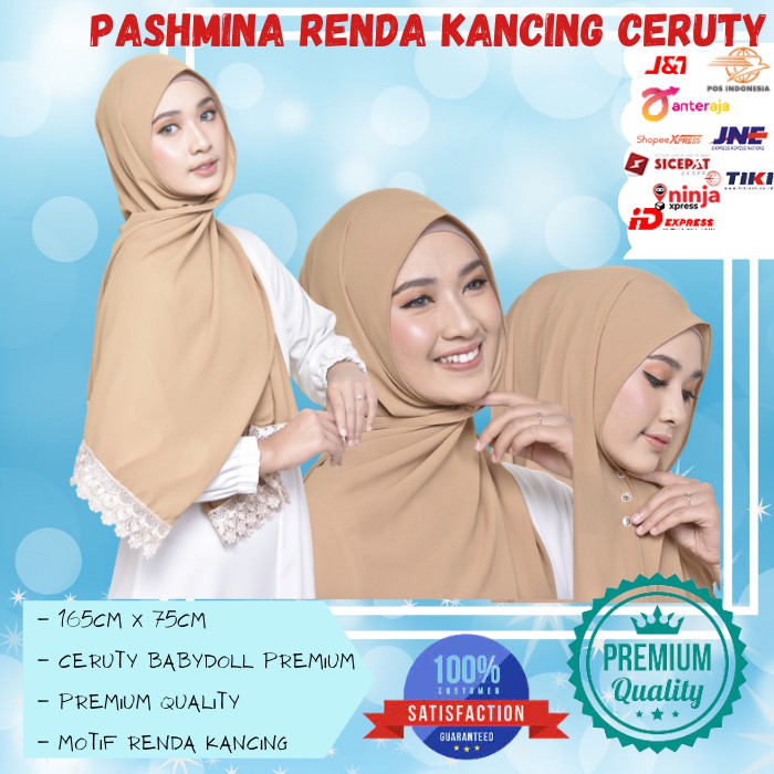 Jilbab Pashmina Pasmina Renda Kancing Ceruty Ceruti Baby Doll Babydoll Size 165x75cm Premium