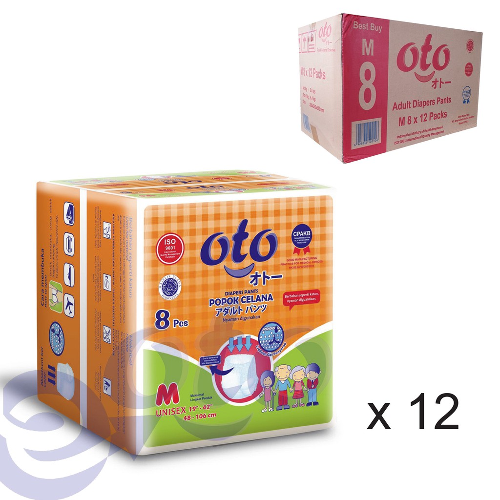 OTO Popok Dewasa PANTS Adult Diapers Celana uk M 8 pcs x 12 (96pcs)