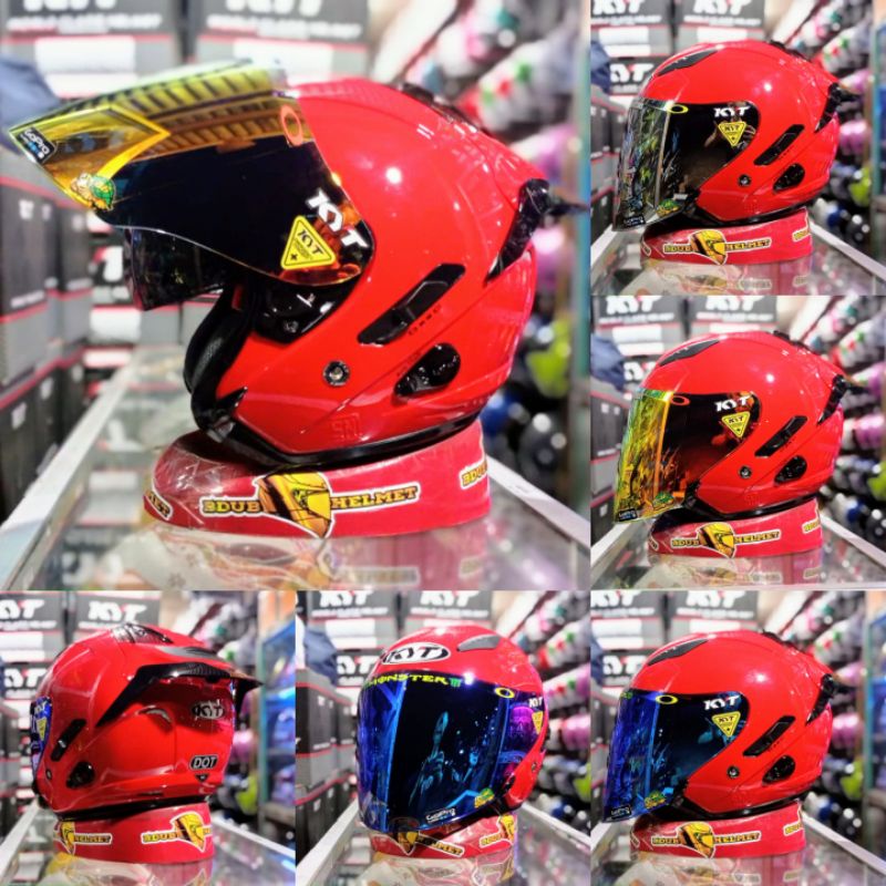 Helm kyt galaxy slide flat R fire red paket ganteng visor venom+spoiler+stiker full kc 100% ORIGNAL