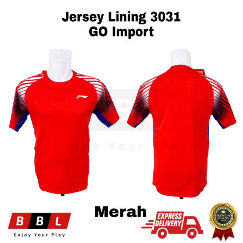 Kaos Badminton Lining 3031 Merah Grade Ori Import / kaos bulutangkis Lining murah / baju badminton m