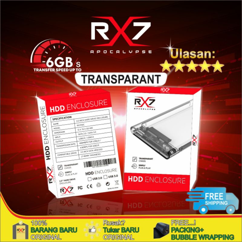 RX7 SSD ENCLOSURE 2.5&quot; SATA USB 3.0 EXTERNAL CASE (BISA PAKAI UNTUK HDD JUGA)