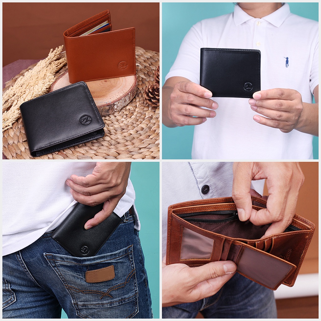 Dompet Kulit Pria Dompet Kartu Pria Lipat Kulit Sapi Asli Original Kulit Asli Super Slim De02 GARANSI ORIGINAL