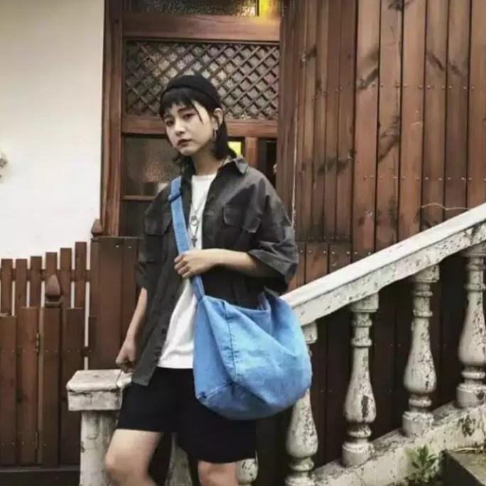 SBXLD XL Sling Bag Denim Jeans Tas Selempang wanita Besar Pria Tote GY