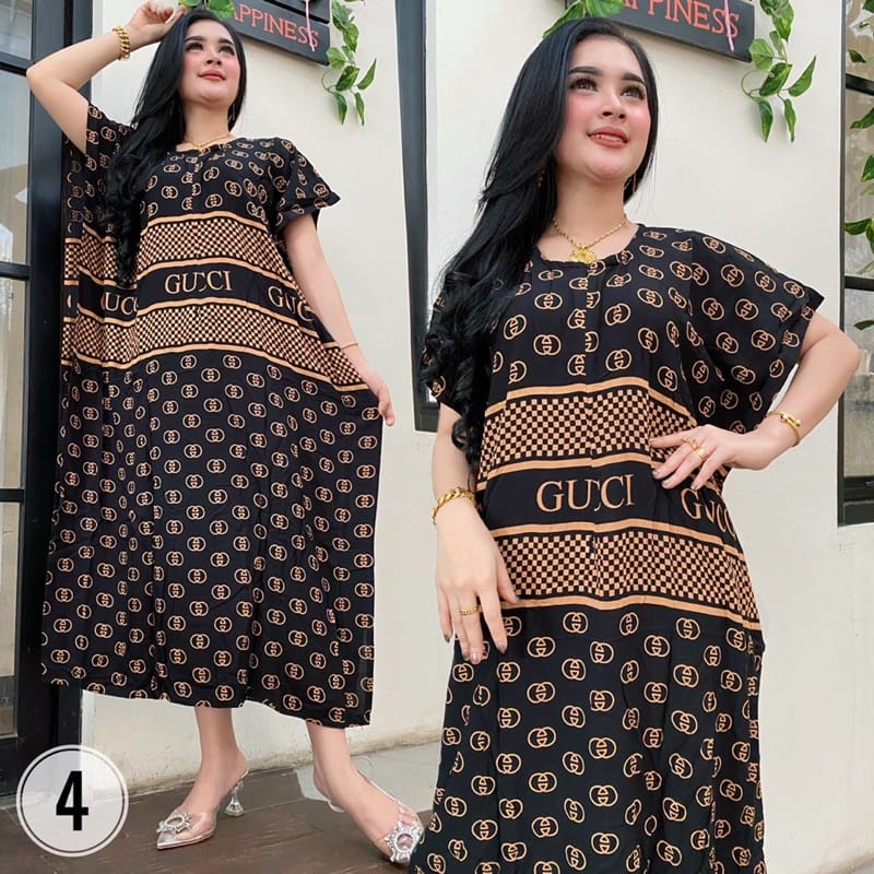 DRESS JUMBO MODEL LOWO  TERBARU KEKINIAN BAHAN RAYON NON BUSUI  LD 120CM MOTIF GUCCI&amp;DIOR