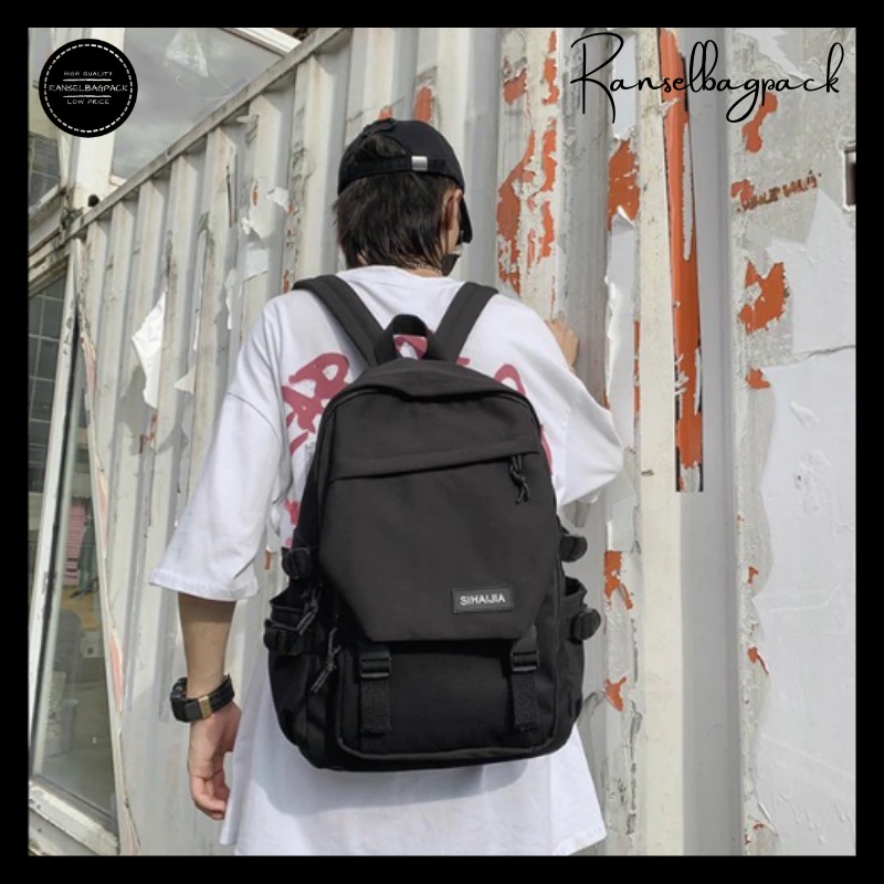 TAS RANSEL SEKOLAH ANAK SMP BAHAN CORDURA POLOS WATERPROOF SLOT LAPTOP 15 INCH
