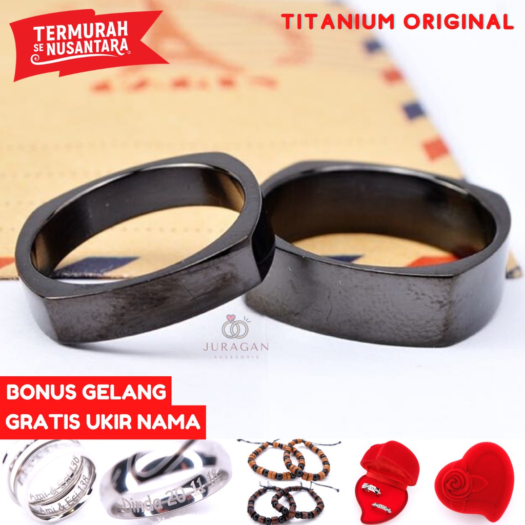 [HIGH QUALITY] Cincin Couple BUCIN R42 Titanium Ukir Nama + Box Cincin Beludru + BONUS Gelang Couple