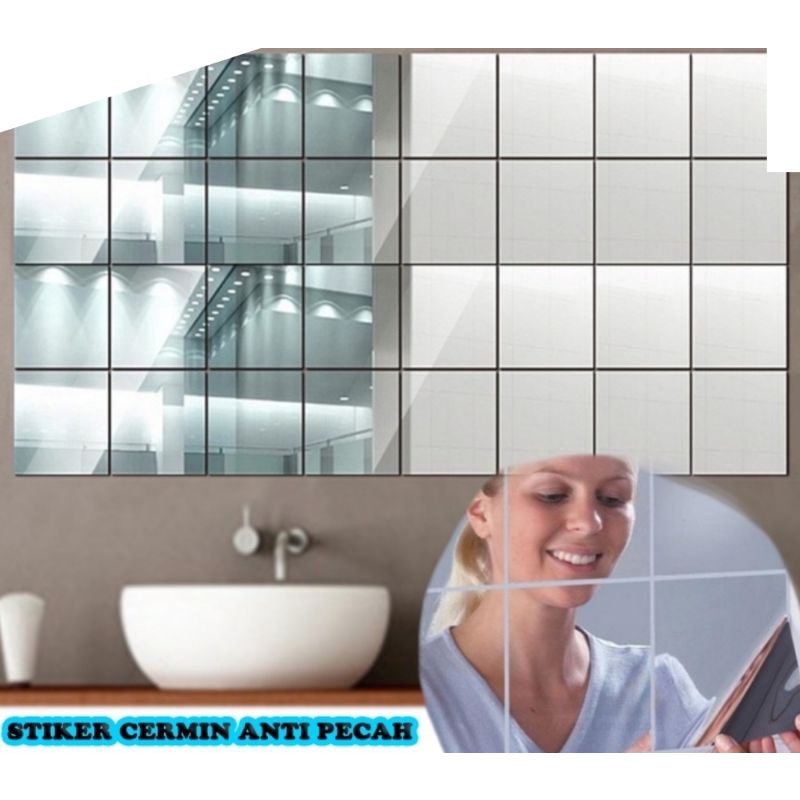 Stiker Cermin Kaca Dekorasi Dinding Anti Pecah 3D Model Kotak Square Mirror Sticker Fender Wall Paper Wallpaper
