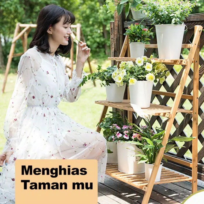 Rak Tanaman - Rak Bunga Kayu Susun Standing Pot Tempat Penyimpanan Tanaman Hias Wood