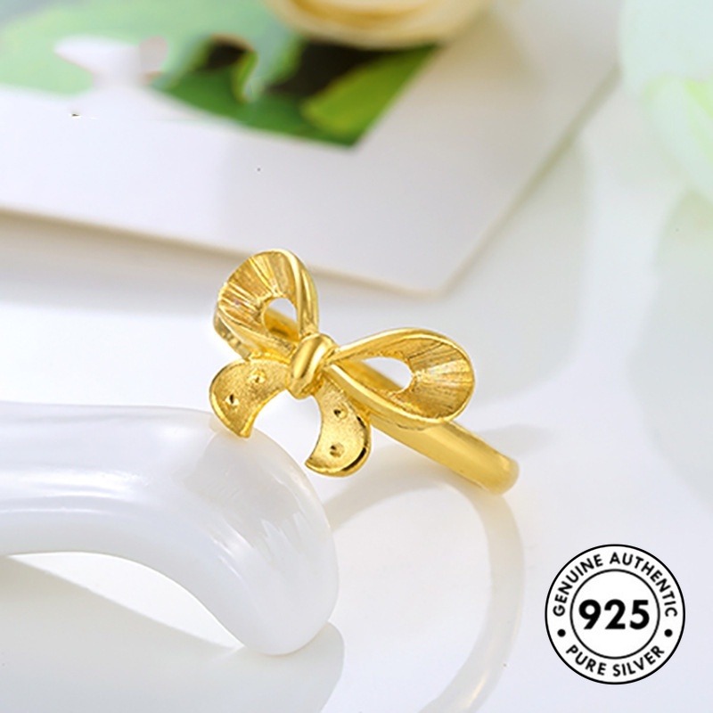 Cincin Silver S925 Lapis Emas Bentuk Pita Untuk Wanita