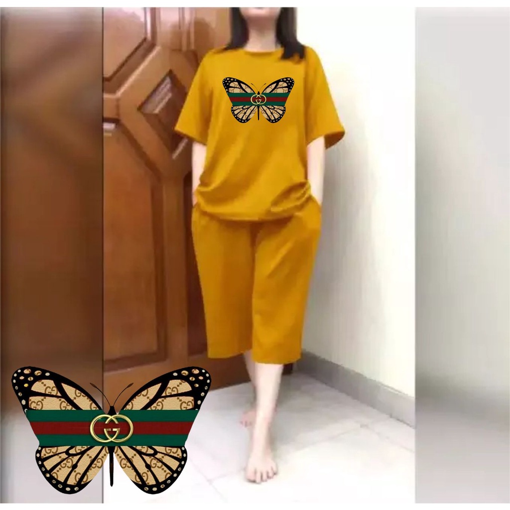 Setelan Wanita JUMBO + Celana Kulot 3/4 Big Size Fit XXL Kupu 02