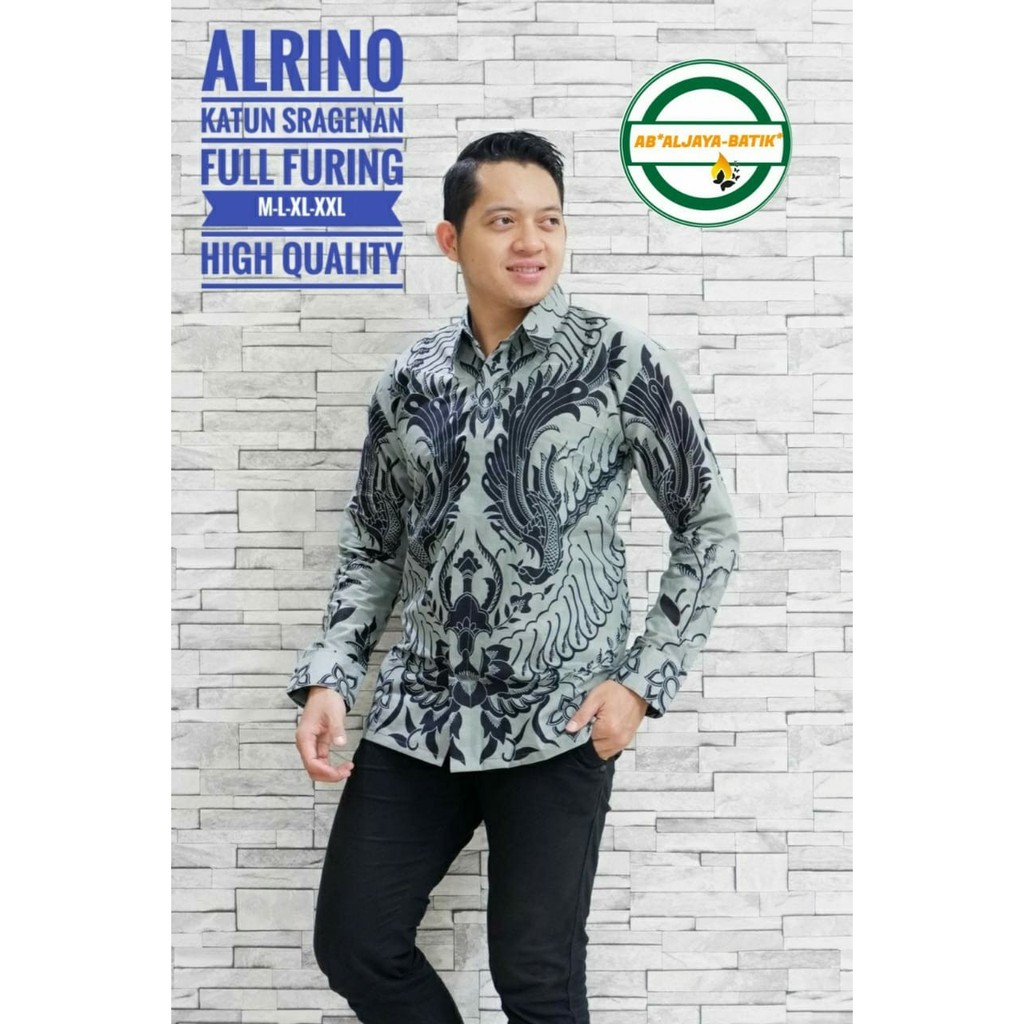 ALRINO Baju Kemeja Batik Pria Solo Premium Modern Lengan Panjang Katun FULL FURING Aljaya