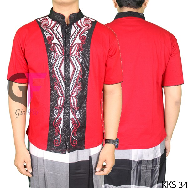 GIOFLO Fashion Muslim Modern Baju Koko Bordir Keren Red / KKS 34