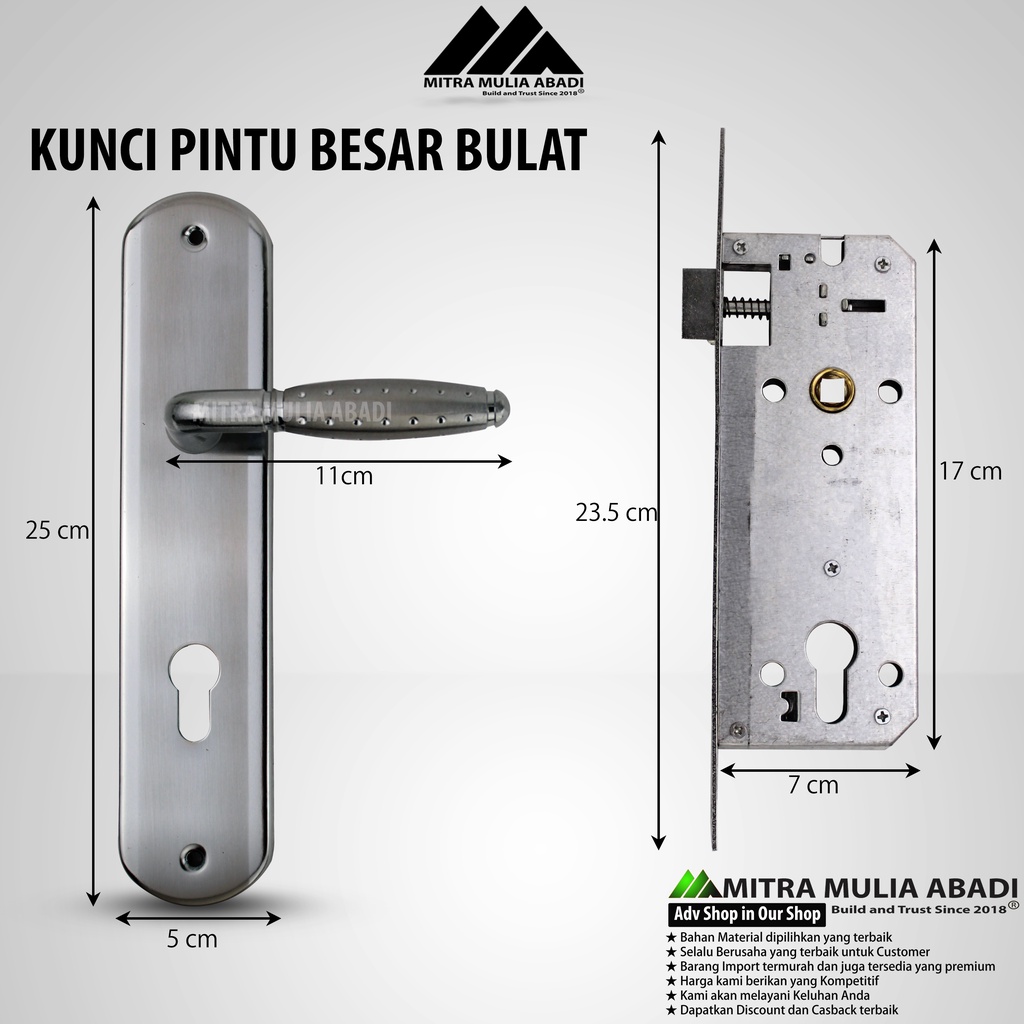 Kunci Pintu BESAR Gagang Bulat Silinder Kumplit Set 25 cm l Gagang l Handle