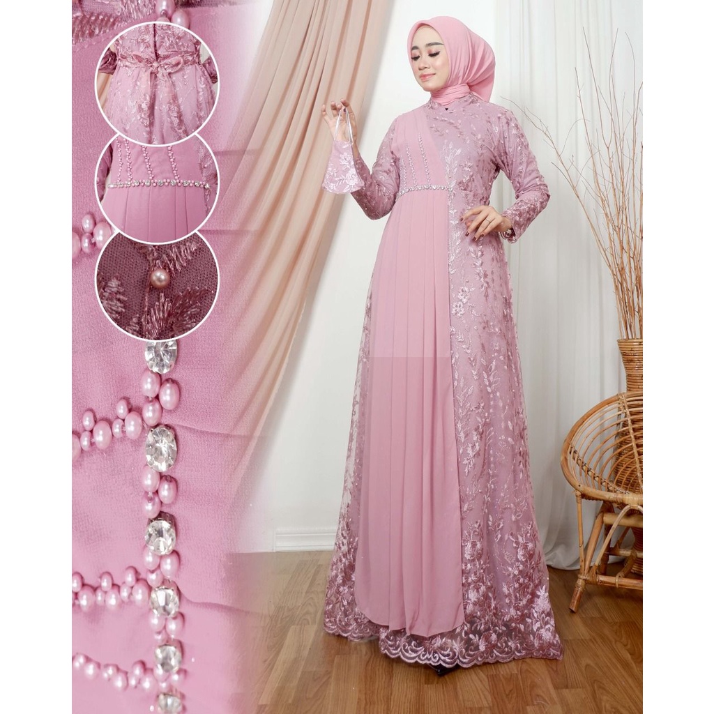 Permata Olshop /Gamis Devana / Gamis Pesta Mewah Modern / Kebaya Gamis Tulle Mix Ceruty Baby Doll / Dress Kondangan / Kebaya Bridesmaid / Gamis Pesta