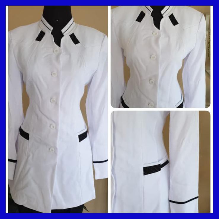 BLAZER PUTIH WANITA, SERAGAM PUTIH CEWEK, SERAGAM JAS PUTIH (ATASAN)