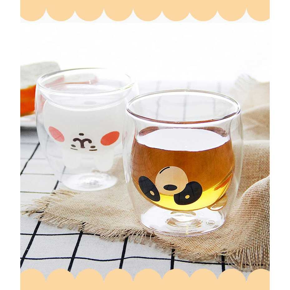 LETUZI Cangkir Kopi Anti Panas Double-Wall Glass Cute Animal 250ml