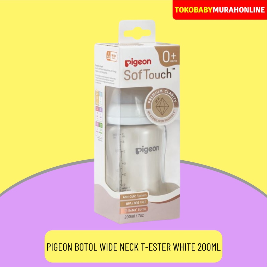 PIGEON BOTOL T-ESTER WIDE NECK 200ML WHITE W/ P-PLUS NIPPLE / BOTOL SUSU