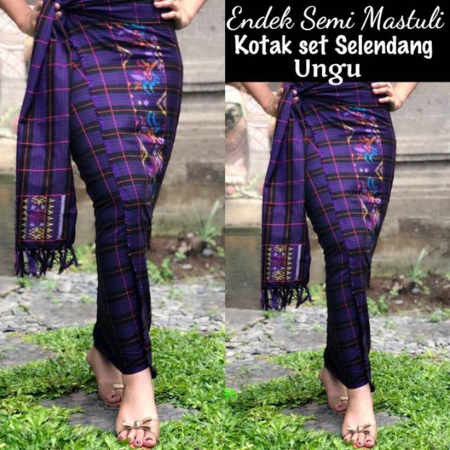 Kamen Bali grosir Kamen Bali Endek Semi Mastuli Kotak Set Selendang Ungu Oleh Oleh Bali