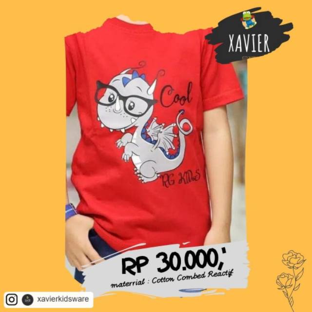 Kaos anak murah gambar dinosaurus warna merah size M