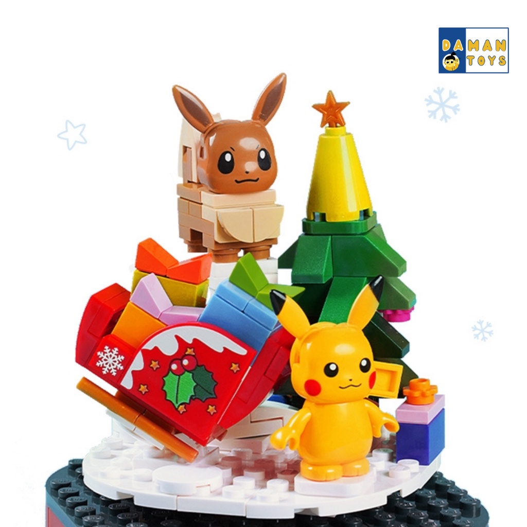 Mainan Kado Natal Anak Musik Box Pokemon Pikachu Christmas Edition Musical Keeppley Bricks Glass Ball