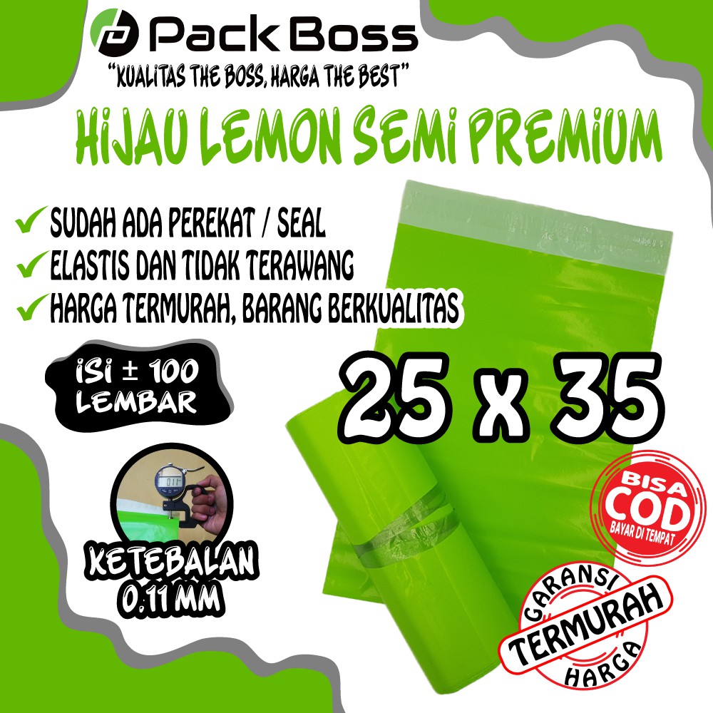 

25x35 HIJAU LEMON SEMI PREMIUM POLYMAILER PACKAGING ONLINE ADA PEREKAT