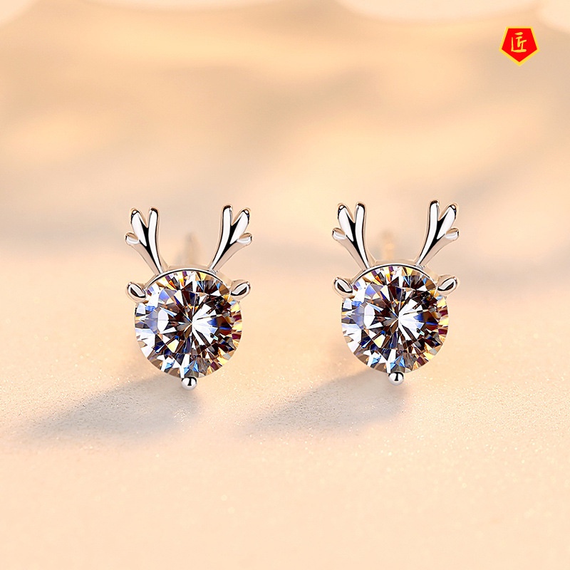 [Ready Stock]Creative Diamond 925 Sterling Silver Elk Stud Earrings