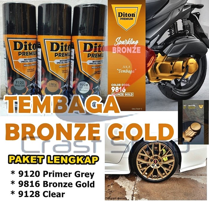 Paket Lengkap Cat Pilox Diton Premium 9816 Bronze Gold Tembaga 400cc Velg Mesin Sepeda Motor Mobil