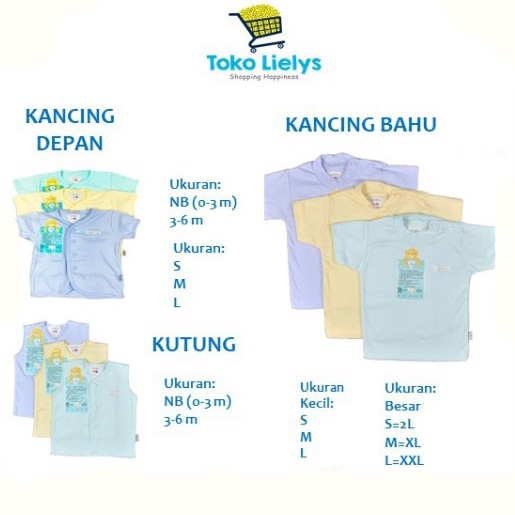 3 PCS LIBBY BAJU PENDEK ANAK WARNA POLOS UKURAN NB S M L 2L XL XXL