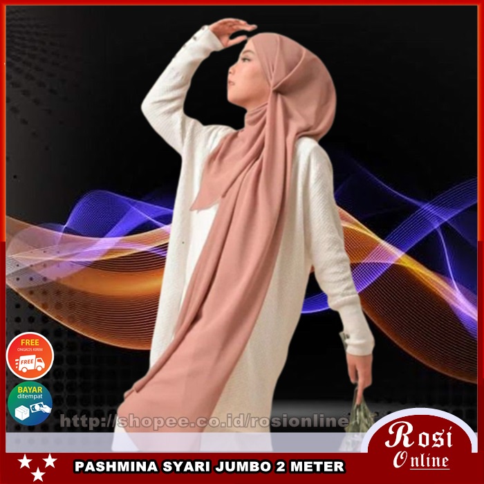Pashmina Jumbo Syari Wolfis Italiano 200x75 Ala Sabyan Malay Crepe Stretch Polos-4