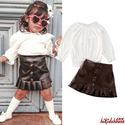 Mg Toddler Kids Baby Girls Set Ruffle Tops Leather Skirt Dress Outfits Shopee Indonesia