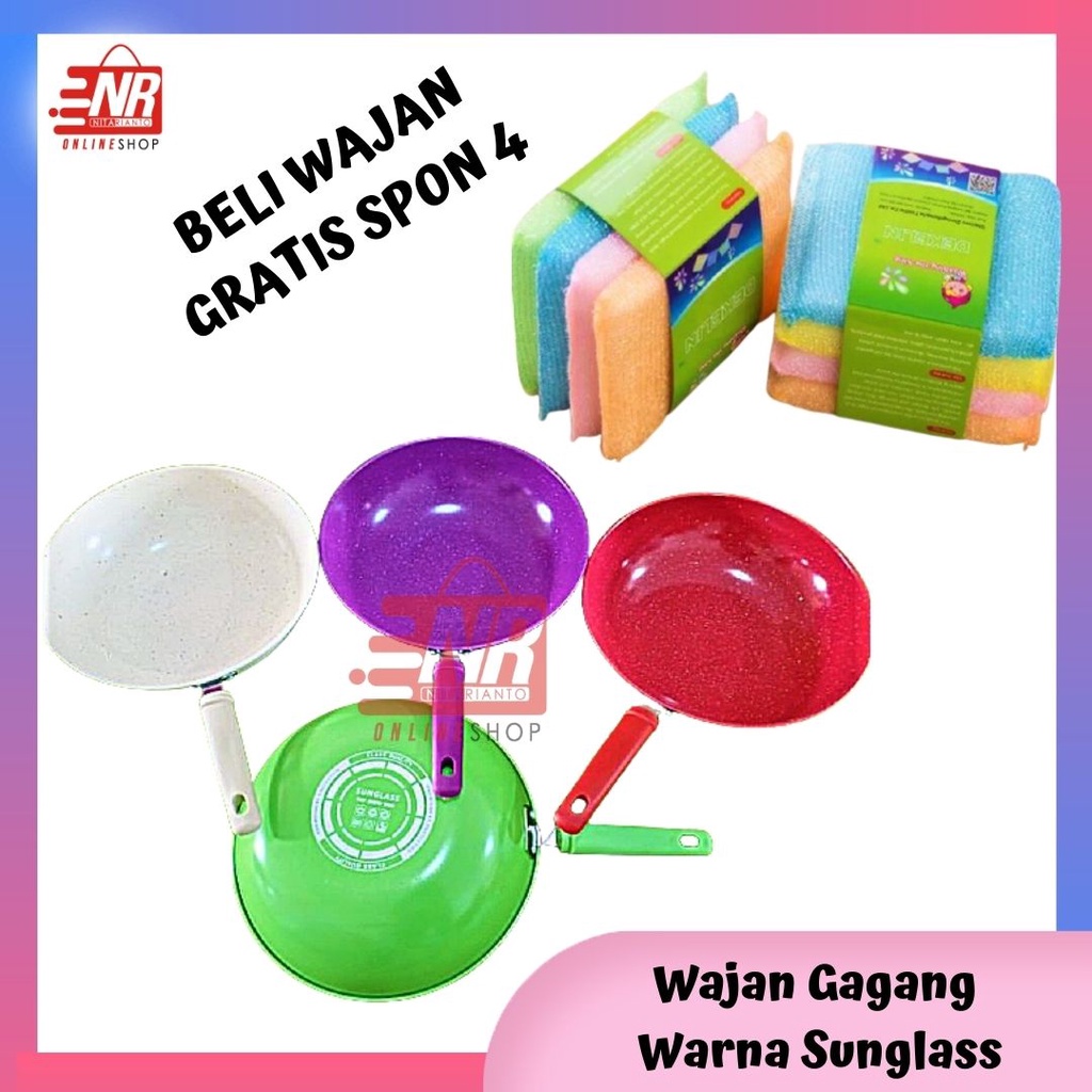 [ GRATIS SPONS CUCI PIRING ] Wajan GAGANG Enamel Warna Warni Anti Lengket / Wajan gagang sunglass / Wajan gagang warna