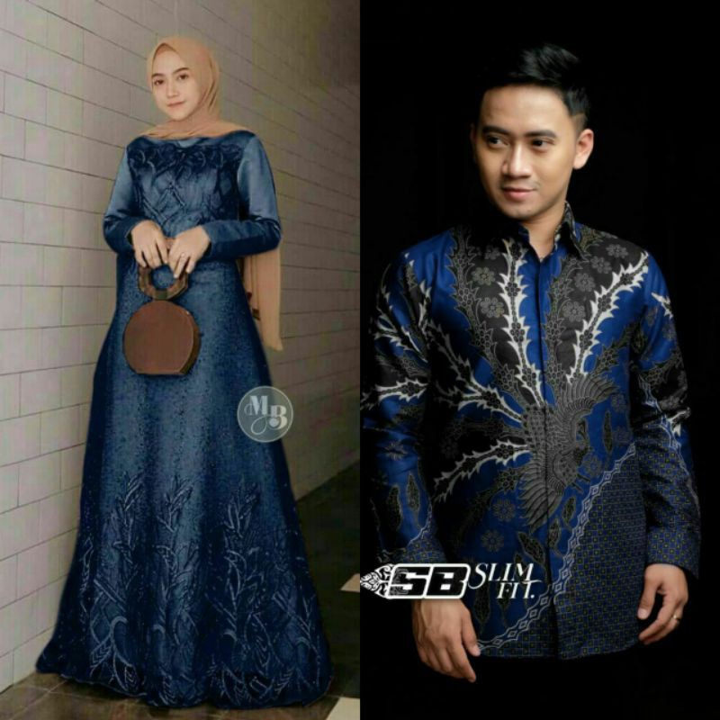 COUPLE GAMIS BROKAT MUSLIM MIX KEMEJA BATIK PRIA/BAJU COUPLE/BAJU LEBARAN