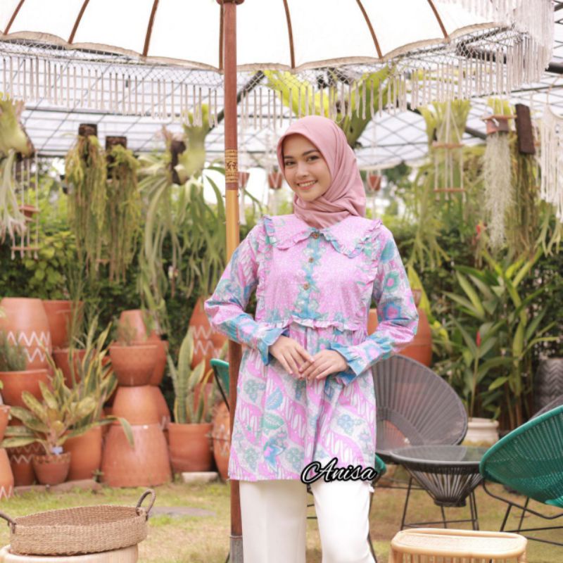 tey-17 Batik wanita ASJ SA HRB026 Kenongo Kemeja Tosca Pendek-Widodari Soft Pink