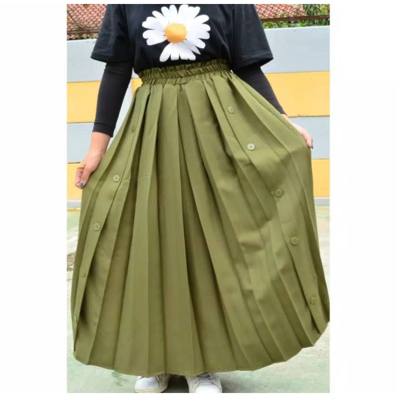 Rok Rempel Plisket Kancing