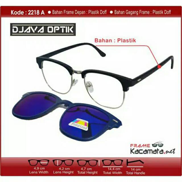 kacamata clip on 2218+lensa minus polarized hitam magnet -sanglaz pria wanita