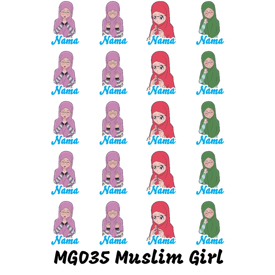 

Sticker Nama Cutting Label Waterproof Tahan Air Muslim Girl 35 (MG035)