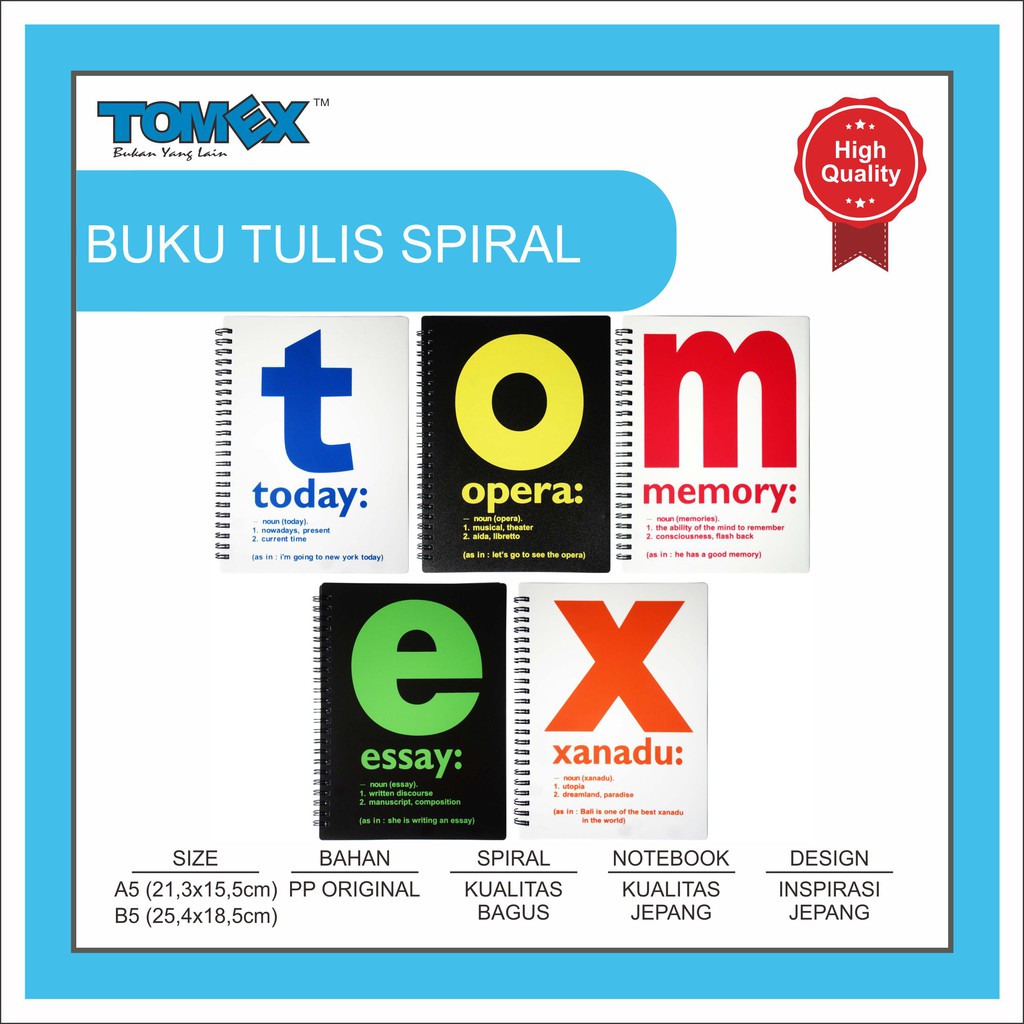 

TOMEX Buku Tulis Spiral / Notebook Spiral / Notes Spiral / Spiral Notebook A5 / B5