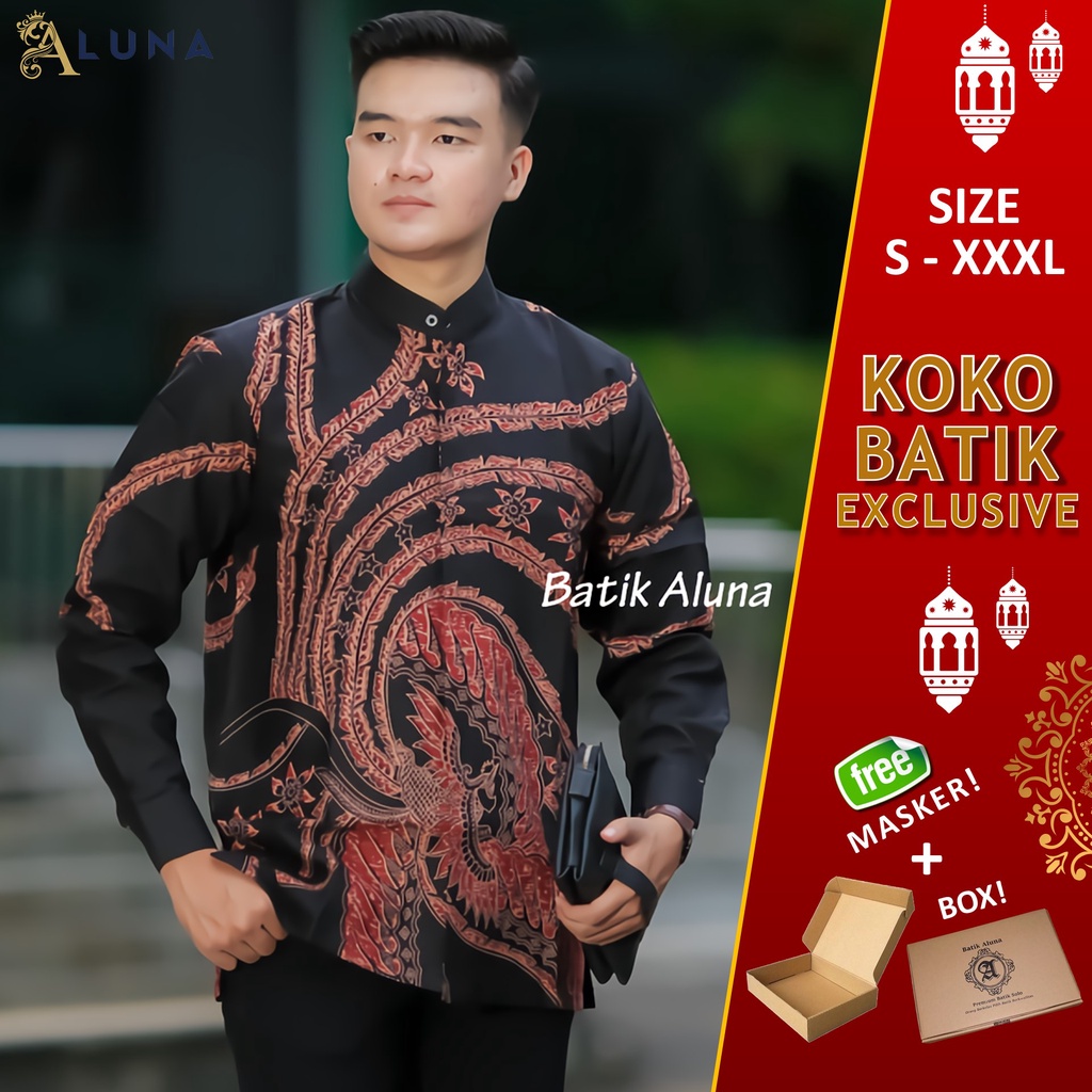 Aluna Baju Kemeja Koko Kurta Pakistan Pria Dewasa Motif Batik Baju Muslim Lengan Panjang Terbaru Good Quality Katun Premium MBA 008