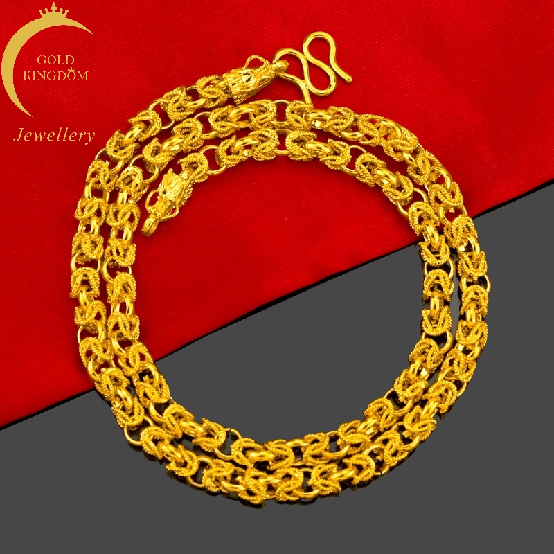 Kalung Rantai Double Buckle Desain Kepala Naga Bahan Gold Plated Emas Asli Kadar 375Gaya Korea Untuk Pria