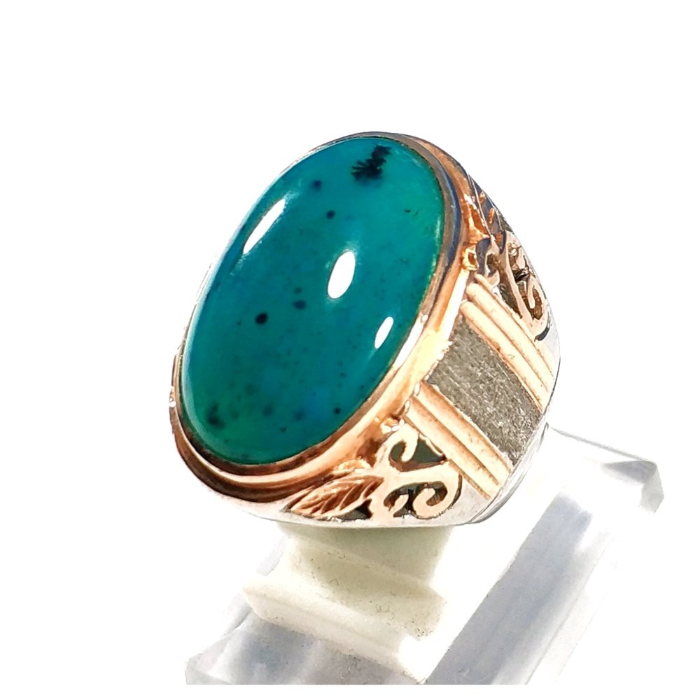 CINCIN BATU AKIK NATURAL BACAN DOKO HIJAU TOTOL SERAT ENCER TEMBUS MANTAP RING PERAK FREE MEMO