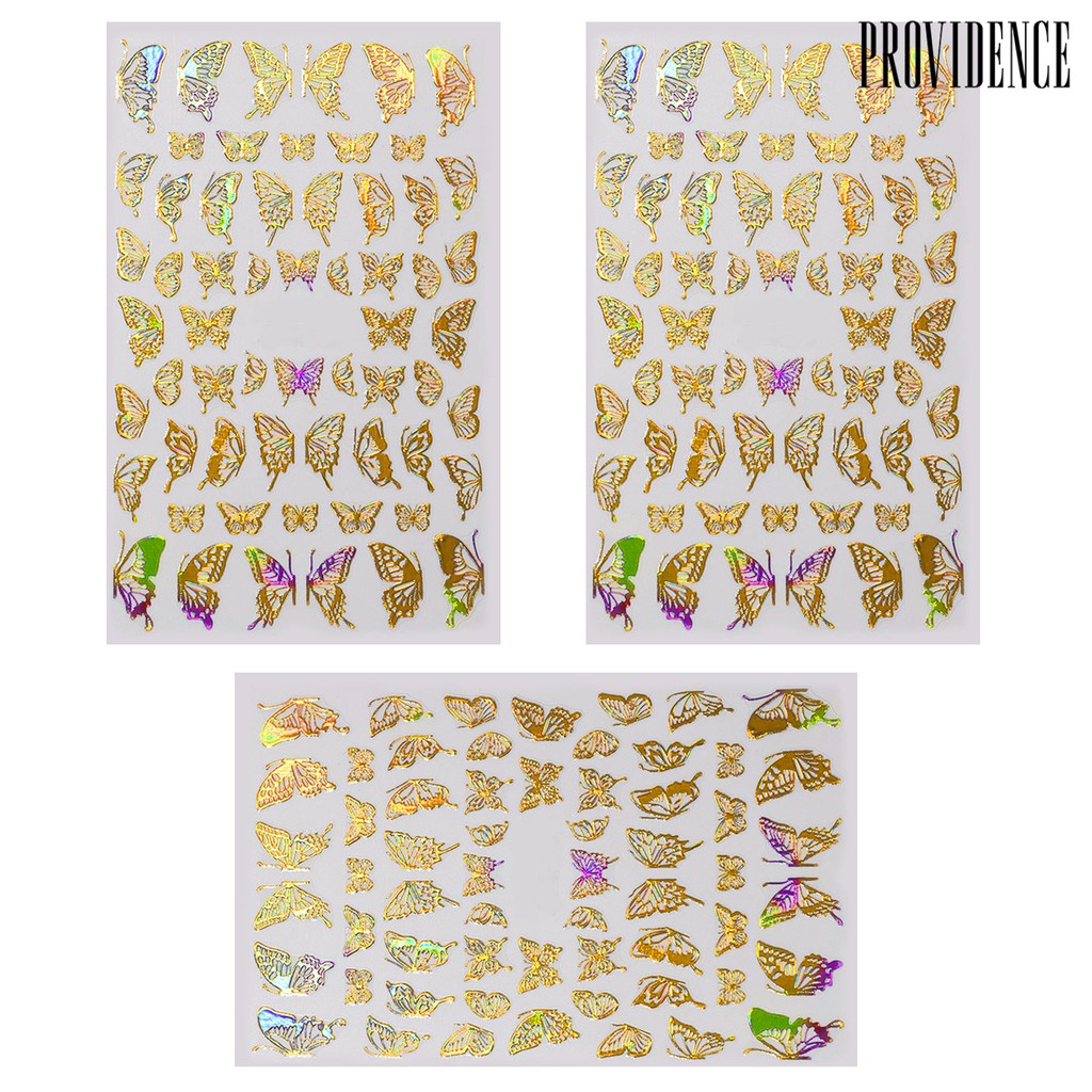 BUTTERFLY Providence 3 Pcs Stiker Kuku Anti Air Motif Kupukupu Untuk Dekorasi Manicurenail Art Diy