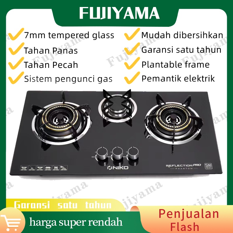 NIKO REFLECTION PRO PHANTOM KOMPOR GAS 3 tungku-7mm tempered glass；tahan pecah；tahan beban tahan pan；kaca mudah dibersihkans；blue flame；plantable frame；12 montonth full warranty sni cerfied