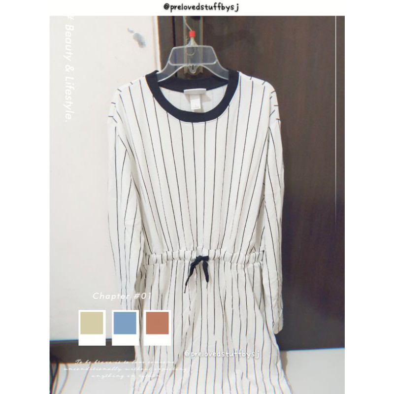Monki Striped White Midi Dress Bigsize/Terusan Garis-garis Putih