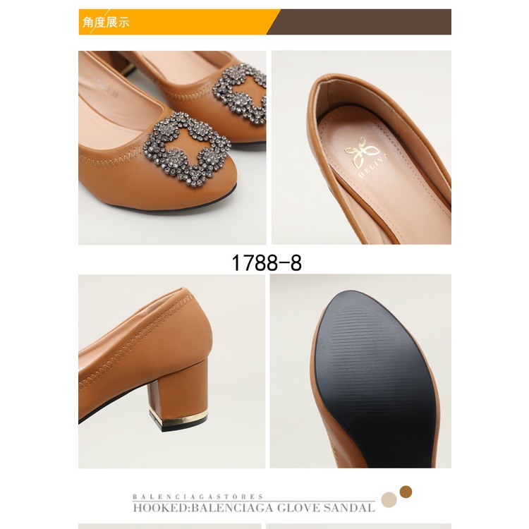 HELIVA ALICE High Heels 6cm Chunky Hak Jewel Buckle Bahan Kulit 1788-8 Original Brand Heels Pesta