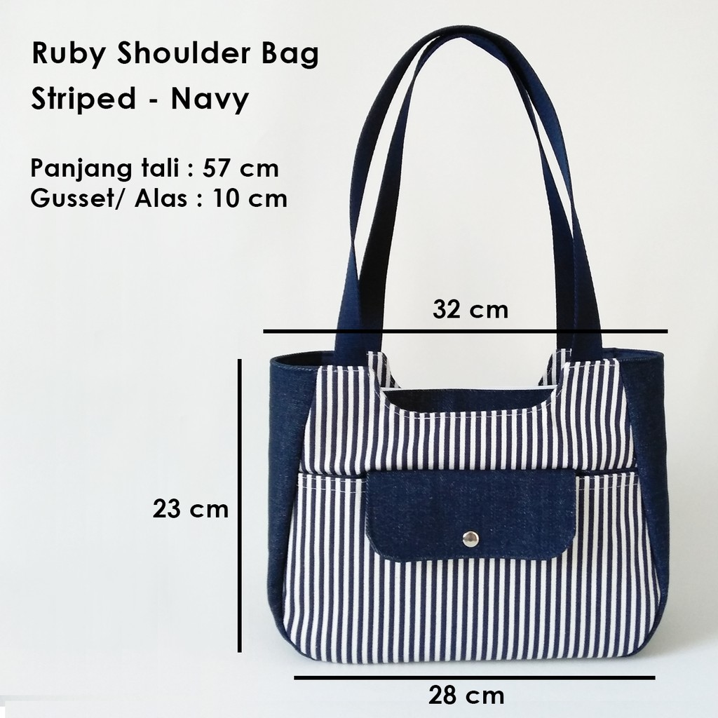 Tote bag kanvas tas tote shoulder bag tas bahu Ruby bag motif garis navy