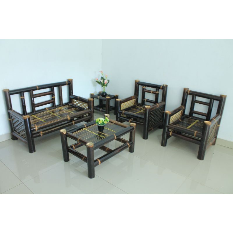 kursi bambu hitam 1 set BONUS MEJA SUDUT (ongkir baca deskripsi prodak)