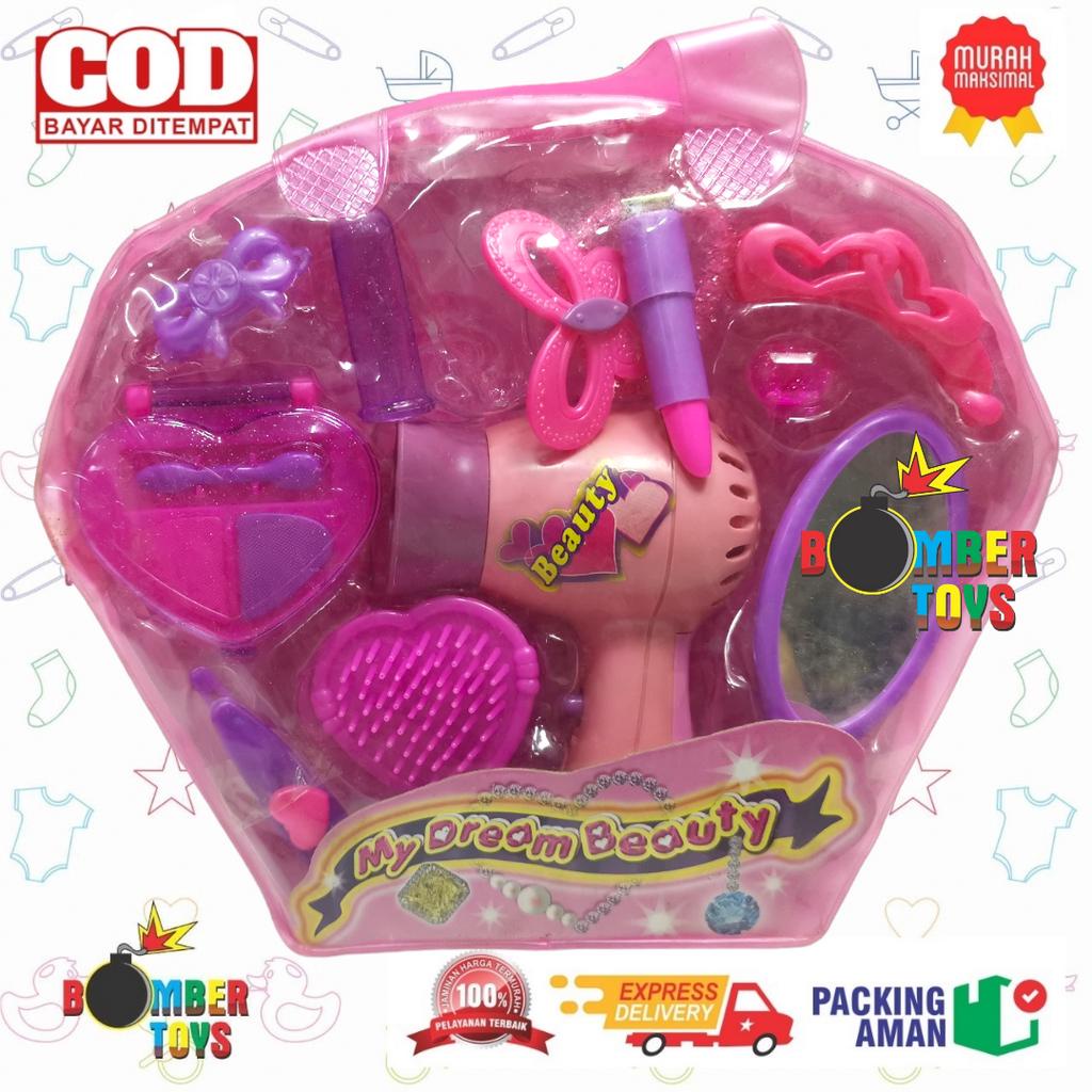 MAINAN ANAK ALAT SALON HAIR DRYER HAIRDRYER LIPSTIK TAS KECANTIKAN RAMBUT LENGKAP